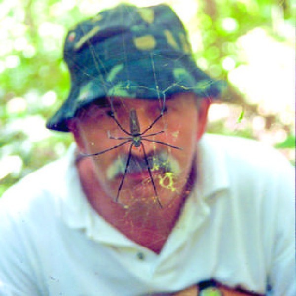 Lech Olszewski w parku narodowym Kakadu obserwuje egzotycznego pająka