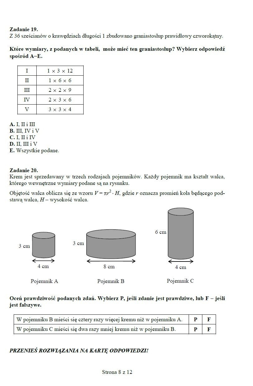 Próbny egzamin gimnazjalny 2012 [ARKUSZ, ODPOWIEDZI]. Test z matematyki