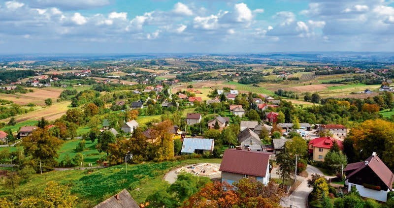 Widok z wieży kościoła w Biskupicach