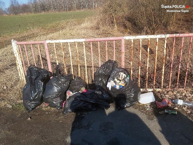 Worki ze śmieciami leżały na poboczu ulicy Wiejskiej w Gorzyczkach