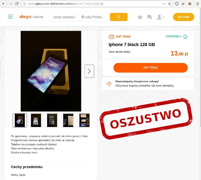 Tak wygląda przykładowe, fałszywe ogłoszenie