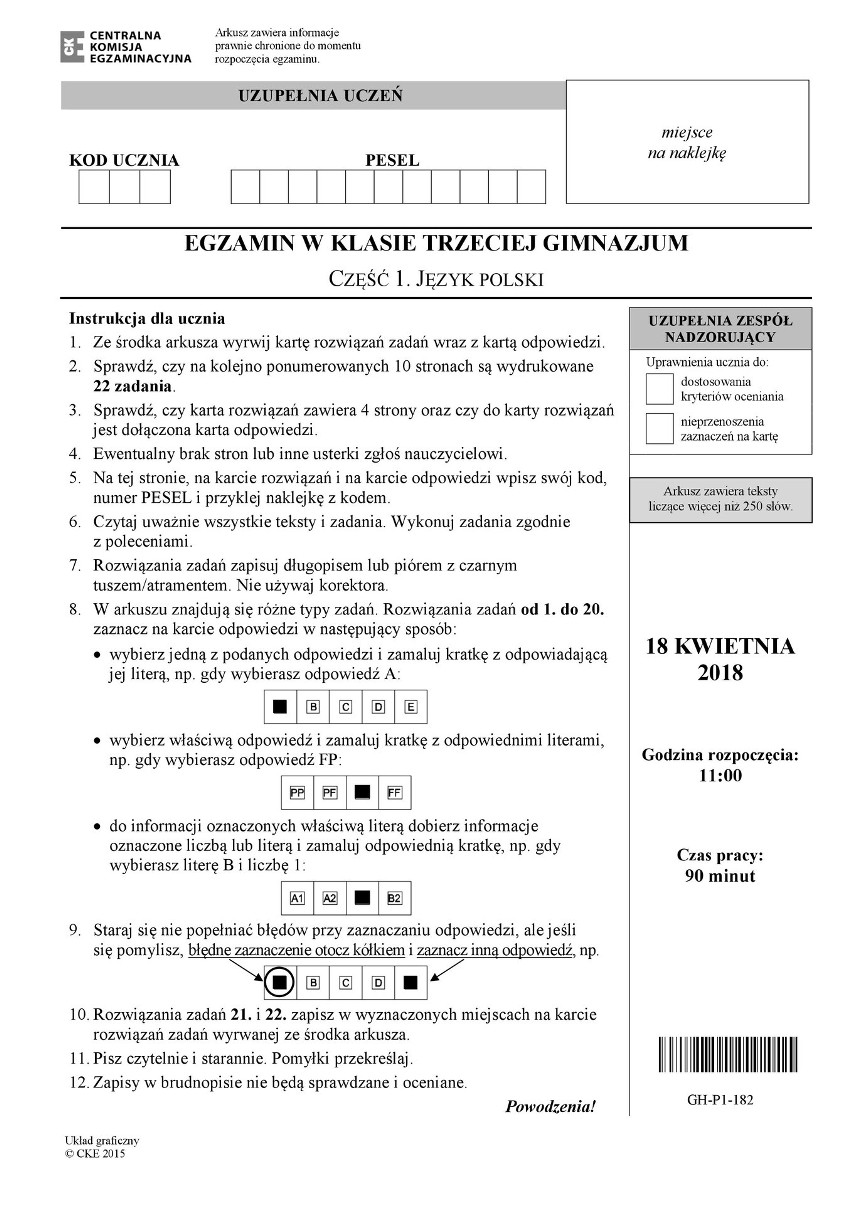 Egzamin gimnazjalny 2018. Polski uczniowie zdawali w środę (ARKUSZE CKE, SUGEROWANE ODPOWIEDZI, PYTANIA I ZADANIA)