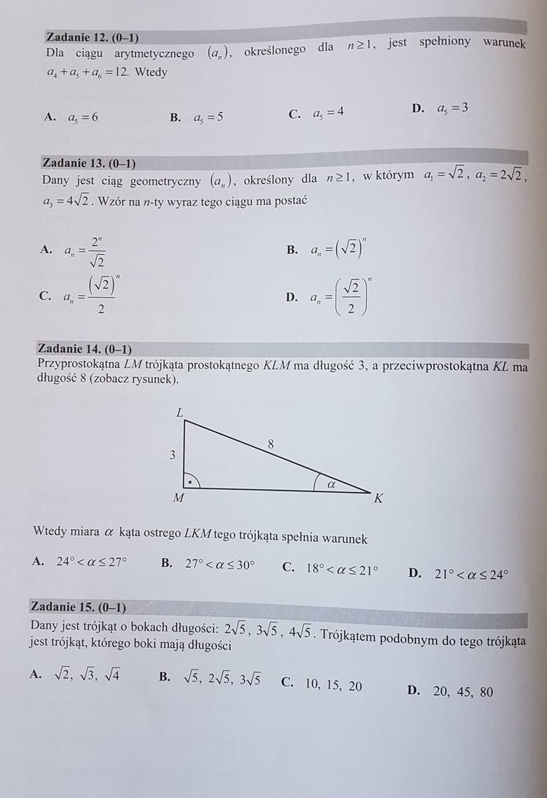 Matura 2018 matematyka podstawowa Arkusz CKE, Odpowiedzi...