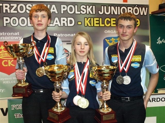 Bilardziści Nosanu, od lewej:  Maciej Wójcik, Oliwia Czupryńska i Bartosz Rozwadowski.