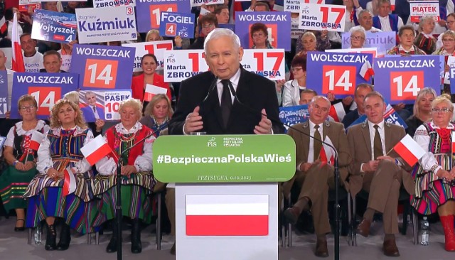 Jarosław Kaczyński podczas konwencji Prawa i Sprawiedliwości w Przysusze