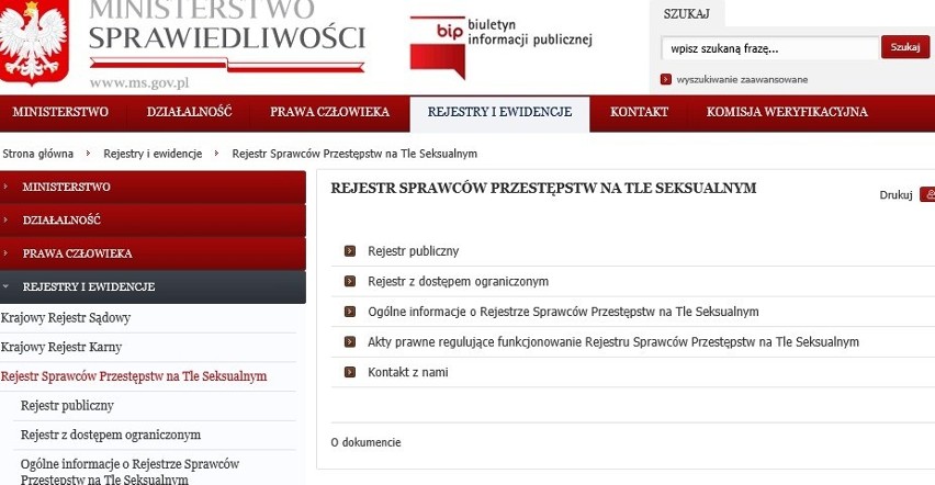 Rejestr pedofilów jest dostępny na stronie Ministerstwa...