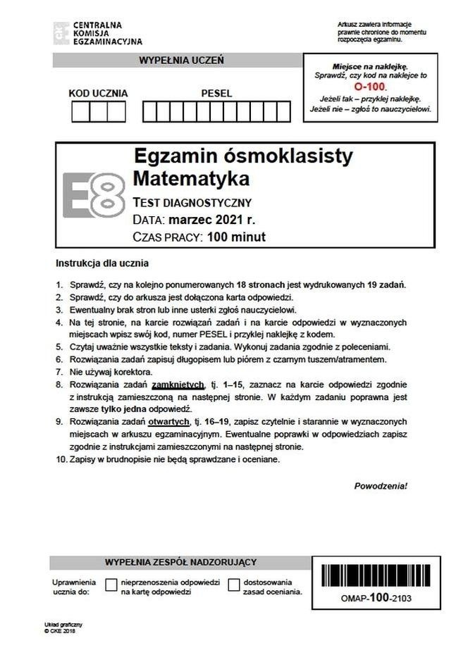 Próbny egzamin ósmoklasisty matematyka 2021 [ODPOWIEDZI DO EGZAMINU ÓSMOKLASISTY Z MATEMATYKI + ARKUSZE CKE]