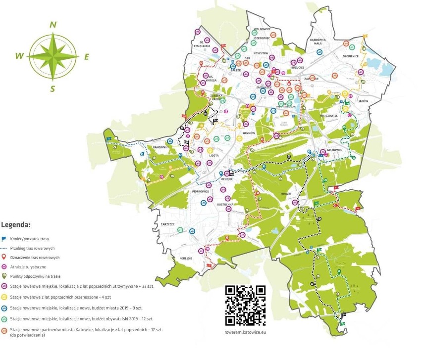 Mapa ścieżek rowerowych w Katowicach