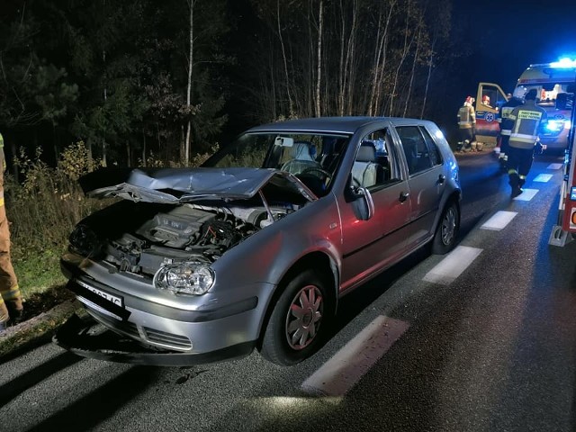 Samochód uszkodzony po zderzeniu z jeleniem