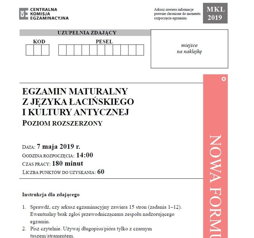 Matura 2019. Język łaciński i kultura antyczna poziom...