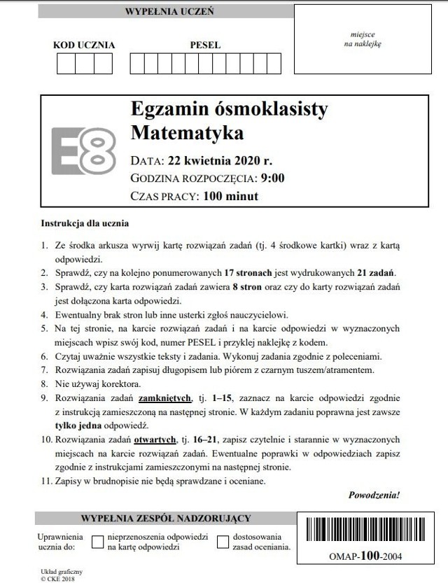 Egzamin ósmoklasisty 2020 - matematyka - mamy ARKUSZ CKE - zadania,  odpowiedzi, rozwiązania [17.06.2020] | Gazeta Wrocławska