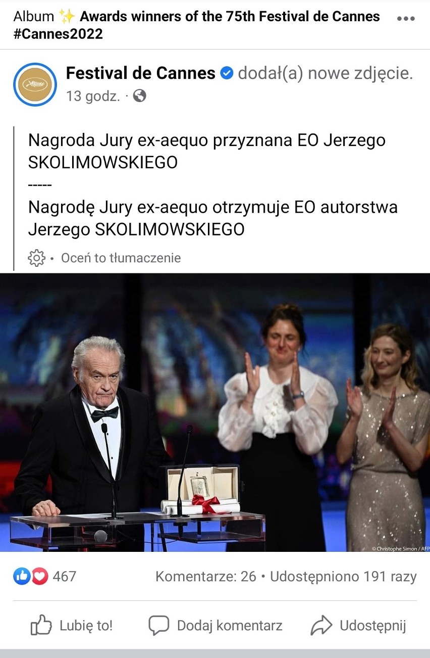 Na Festiwalu w Cannes 2022. „EO" Skolimowskiego z Nagrodą Jury. To film bydgoskiej koprodukcji