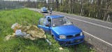 Wypadek w pow. białogardzkim. Dachowanie osobówki koło Słonina [ZDJĘCIA]