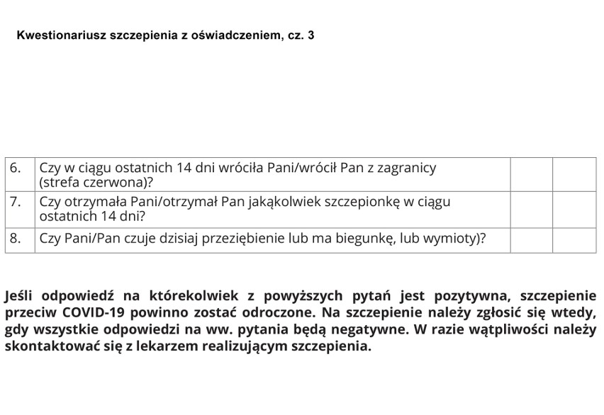 Kwestionariusz, który trzeba wypełnić przed szczepieniem