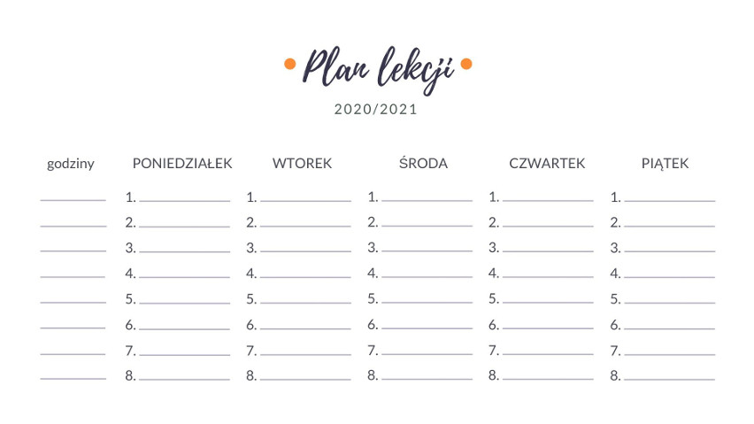 Plan lekcji DO DRUKU dla dzieci i młodzieży 2020/2021. Wzory planów