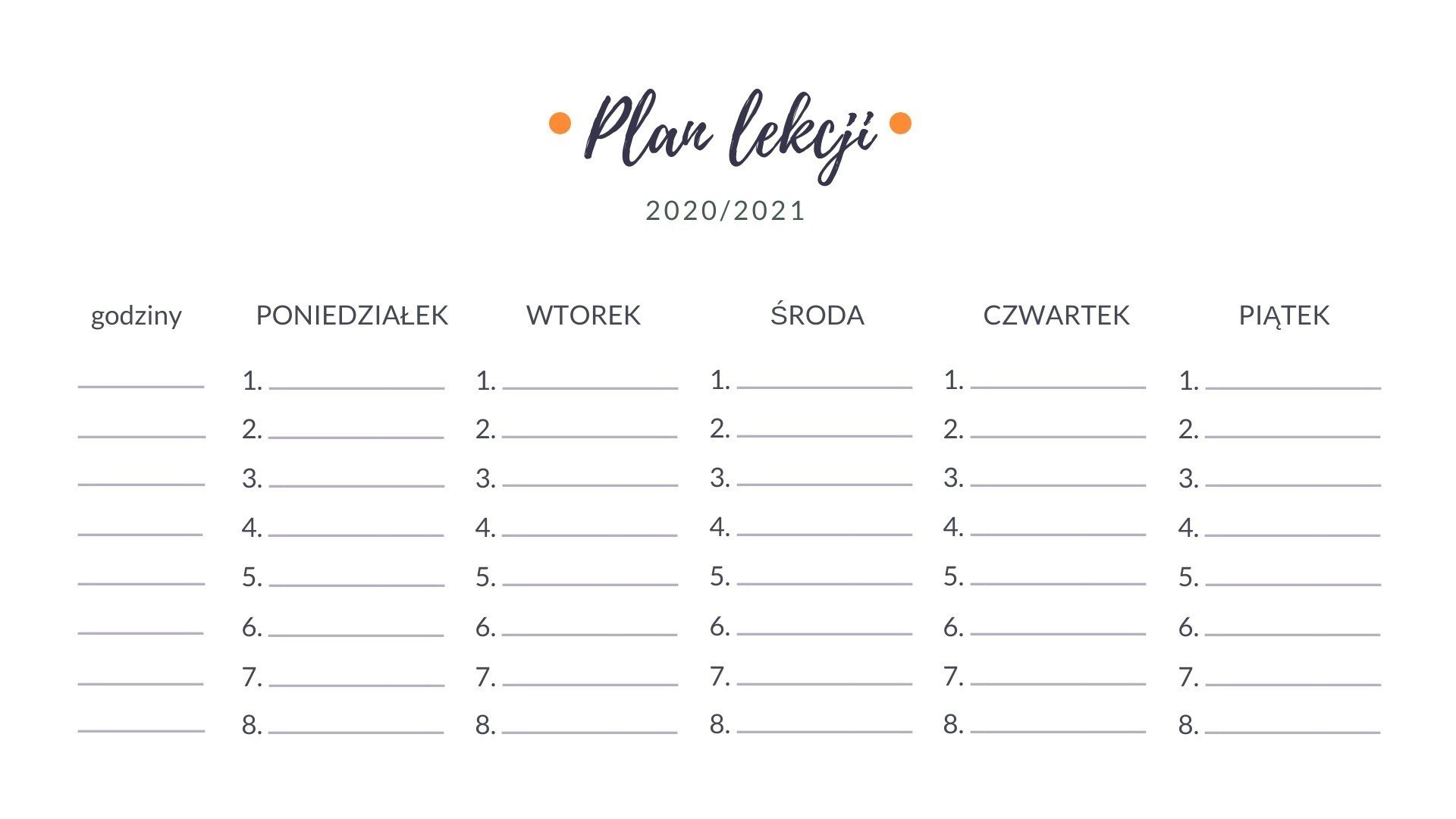 Plan lekcji DO DRUKU dla dzieci i młodzieży 2020/2021. Wzory planów