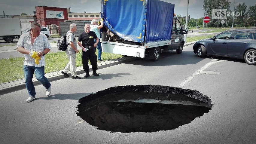 Wielka dziura w jezdni na ul. Wiosennej w Szczecinie! [ZDJĘCIA, WIDEO]