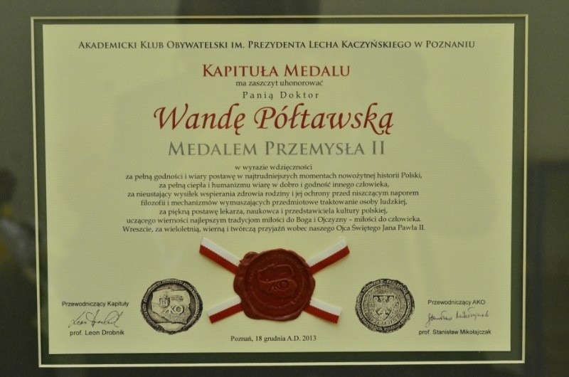 Medal dla dr Wandy Półtawskiej