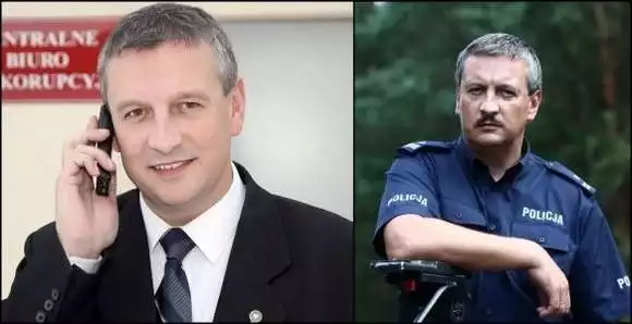 Jacek Dobrzyński (zdjęcie po lewej) jako rzecznik CBA i jako rzecznik podlaskiej policji (zdjęcie z prawej)