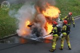 Pożar samochodu na ul. Klonowej w Nowym Tomyślu. Szybka i brawurowa akcja strażaków