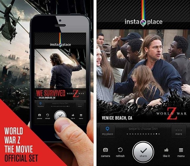 Grafika promująca Instaplace w wersji filmu "World War Z" z Bradem Pittem w roli głównej.