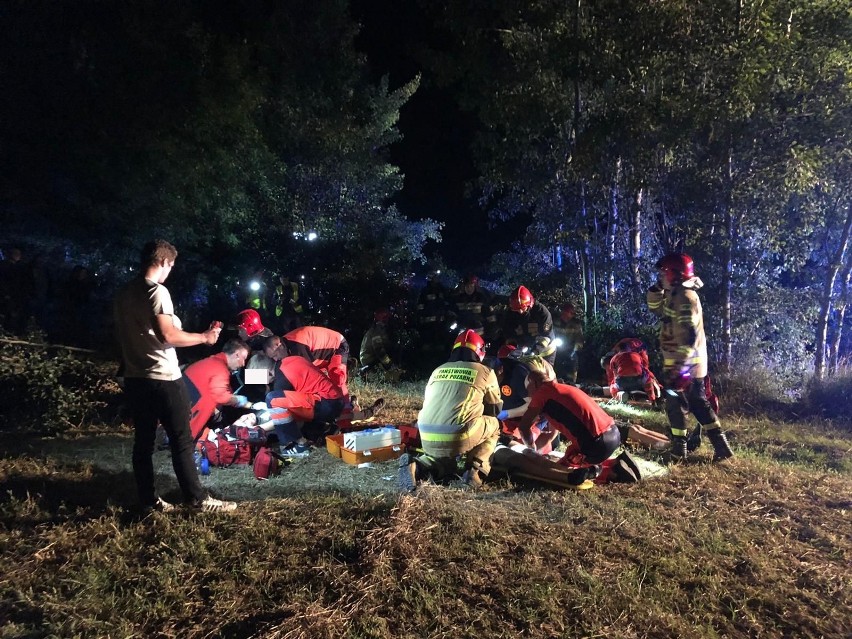 Dramatyczny wypadek w gminie Pawłów. BMW uderzyło w drzewo. Pięć osób w szpitalu, trzy z nich nieprzytomne