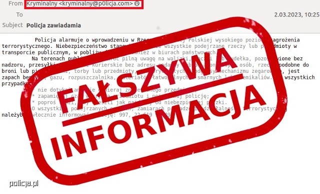Na skrzynki mailowe Polaków trafiają fałszywe wiadomości o zagrożeniu terrorystycznym w kraju.