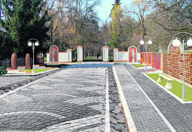 Wizualizacja ulicy Lipowej, prowadzącej niegdyś do pałacu Lubomirskich w parku, teraz do tego, co zostało po rodzie