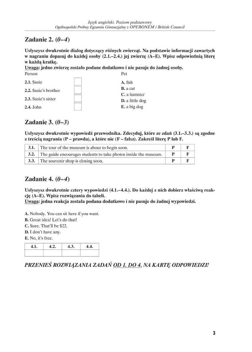 Próbny egzamin gimnazjalny 2018 OPERON: ANGIELSKI PODSTAWOWY