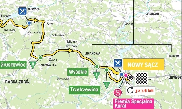 Dzisiaj kolarze Tour de Pologne do Nowego Sącza wjadą od strony Limanowej. Od godz. 16 do 18 zamknięta dla ruchu będzie trasa Trzetrzewina-Chełmiec-Podrzecze-Chochorowice-Trzetrzewina