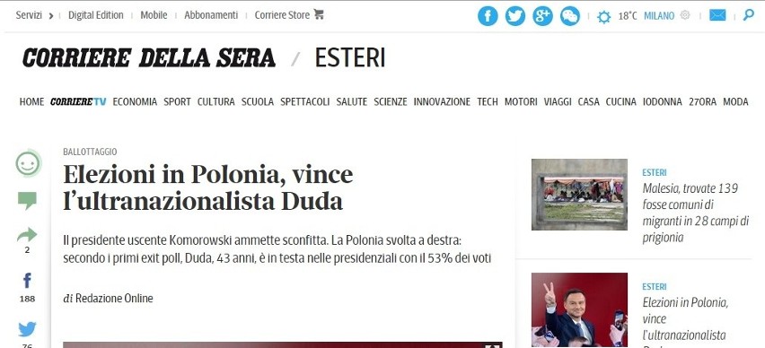 Zagraniczne media o zwycięstwie Andrzeja Dudy