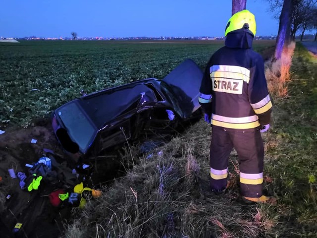 Poważny wypadek w gm. Malbork 6.04.2019. Na drodze między Cisami a Kraśniewem samochód uderzył w drzewo? Cztery osoby ranne