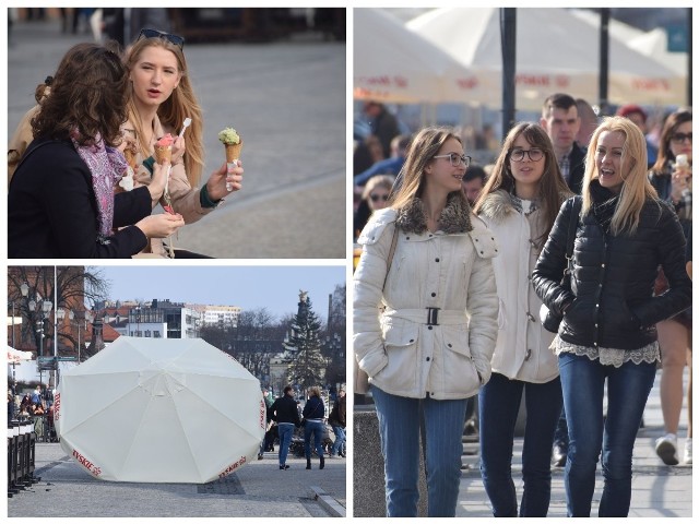 Pierwszy tak ciepły weekend i od razu białostoczanie tłumnie wyruszyli na spacery. Na Rynku Kościuszki stoją już pierwsze ogródki i w niedzielę nie świeciły pustkami. Mnóstwo białostoczan ma już za sobą pierwsze lody.