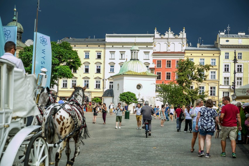 Kraków przed burzą, zobacz jak wyglądał w piątek Rynek przed nawałnicą [GALERIA]