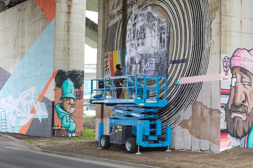 Mural Lumpa wspiera historię niezwykłego pociągu. Street art pod Trasą Zamkową