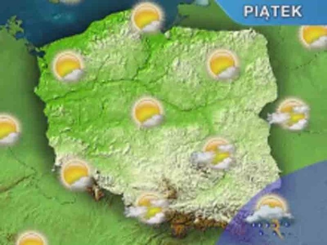 W dzień zachmurzenie umiarkowane i duże, w północnej połowie Polski miejscami rozpogodzenia.