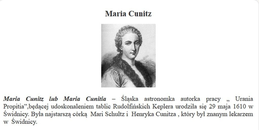Maria Cunitz (1610-1664) urodziła się w Świdnicy, z mężem...