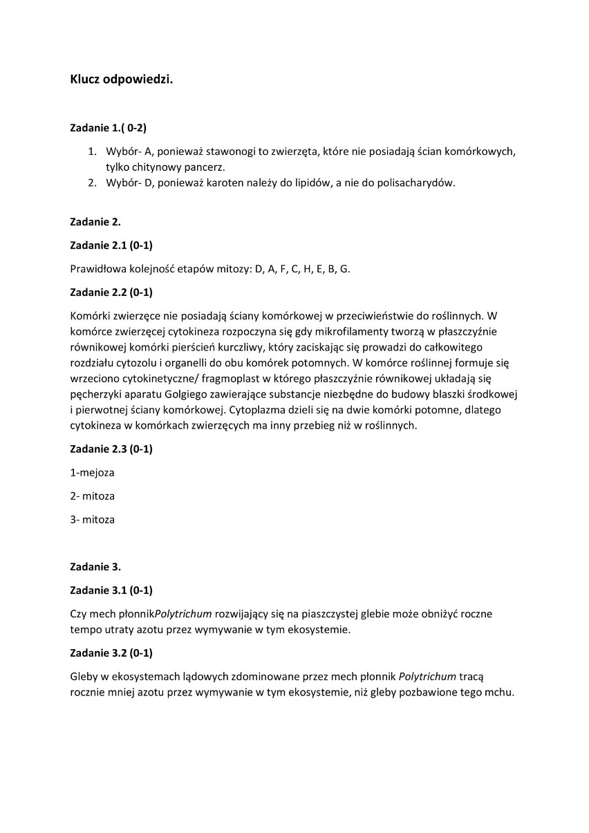 Matura próbna 2022. Biologia (poziom rozszerzony) - ODPOWIEDZI