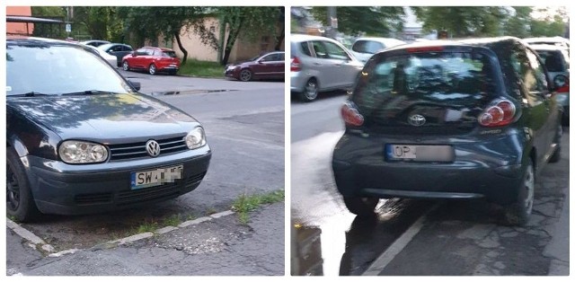 Kierująca toyotą (z prawej) uszkodziła podczas parkowania volkswagena golfa i odjechała z miejsca zdarzenia. - Nagranie świadczy o tym, że zacierała ślady - mówi opolanka, która widziała sytuację z balkonu.