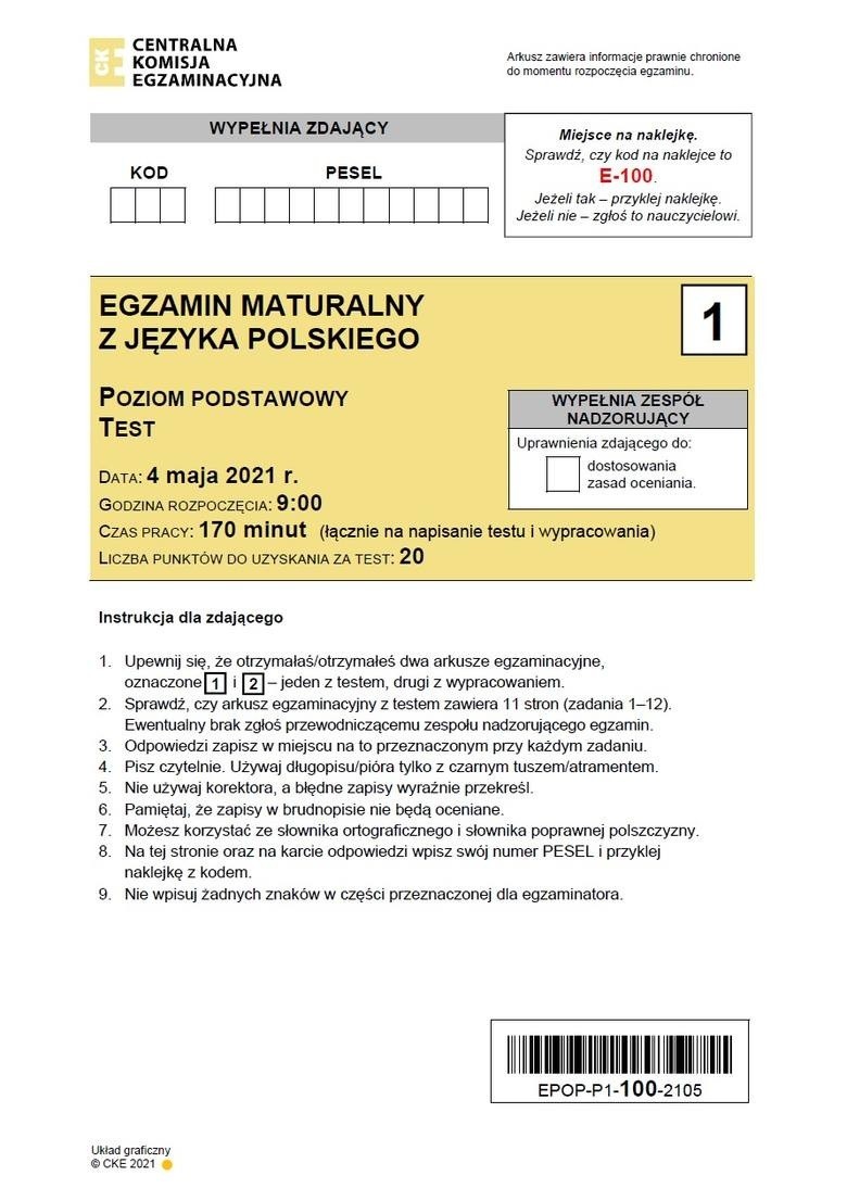 Matura 2021. Arkusze CKE język polski: Pytania, rozwiązania,...