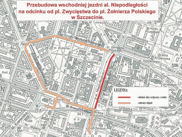 Prace prowadzone będą na odcinku od  Bramy Portowej  pomiędzy biurowcem IKEA - do pl. Żołnierza Polskiego, przy al. Kwiatowej. Ta nitka będzie wyłączona z ruchu.