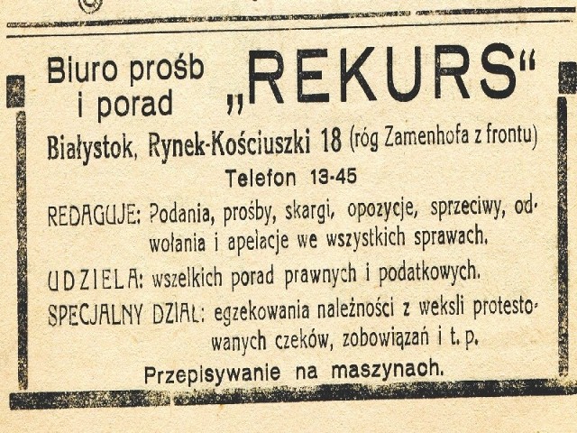 Reklama biura podań z 1932 roku