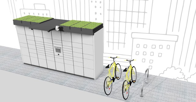 Paczkomaty, które InPost w 2022 roku postawi w Tarnobrzegu będą mieć dachy pokryte rozchodnikiem i wyposażone w czujniki powietrza. Obok staną stojaki na rowery.