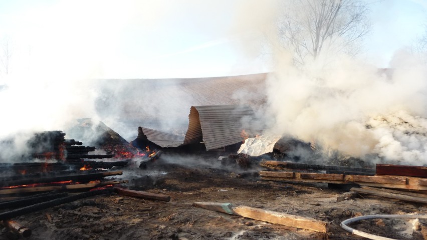 Pożar w tartaku w Górach Sieradzkich. Ogień gasiło 10 zastępów straży pożarnej