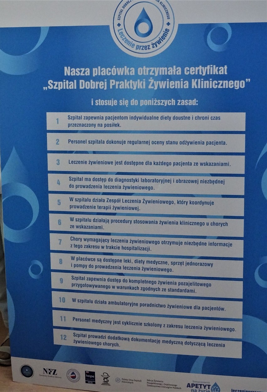 Szpital Wojewódzki w Opolu otrzymał certyfikat Dobrej Praktyki Żywienia Klinicznego