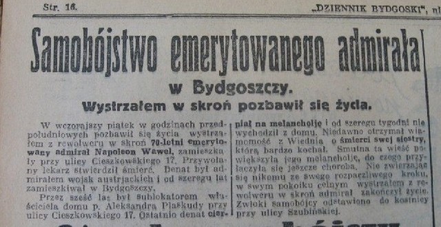 O tragedii w kamienicy przy ul. Cieszkowskiego 17 donosił 16 grudnia 1934 r. "Dziennik Bydgoski&#8221;