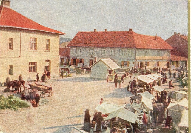 KRZESZOWICE, 1914 r.Rynek(zdjęcie w naturalnych barwach Tadeusz Rząca)(wydawca: Kółko Rolnicze, Krzeszowice)
