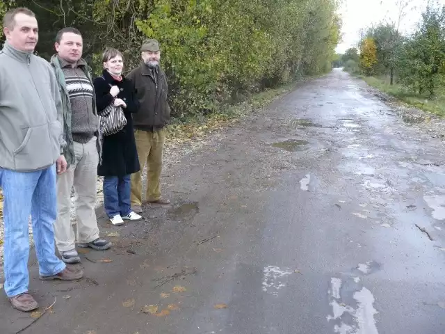 Mieszkańcy Ludyni już mają dosyć tego 300-metrowego odcinka drogi powiatowej. Od lewej: Dariusz Szydłosz, Sławomir Banasik, Katarzyna Rajek i Marian Sosnowski