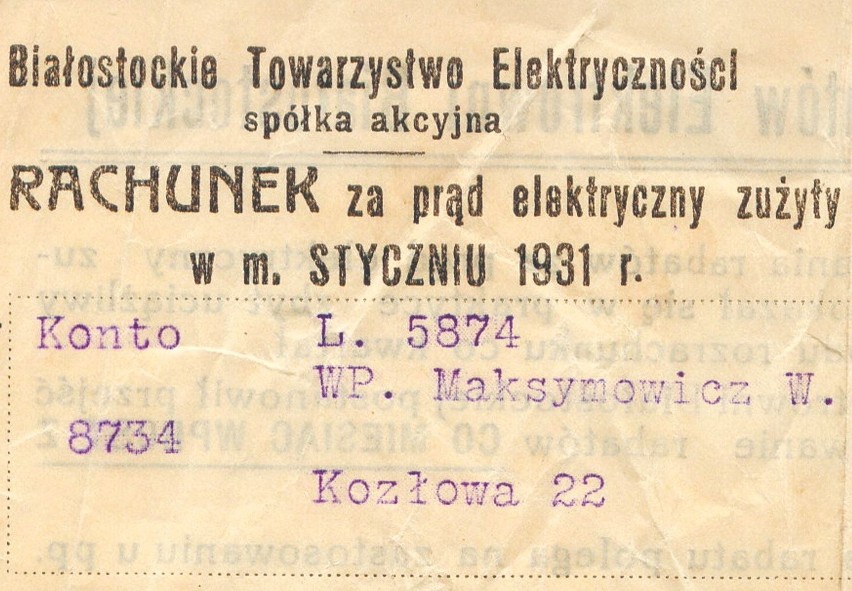 Rachunek za prąd z 1931 roku