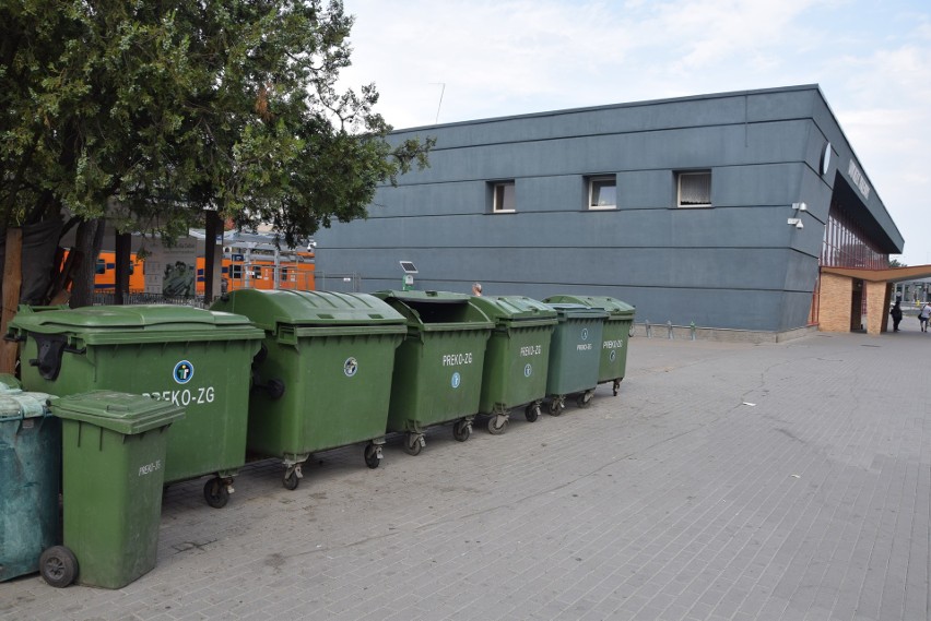 Pojemniki na śmieci przy dworcu PKP w Zielonej Górze....